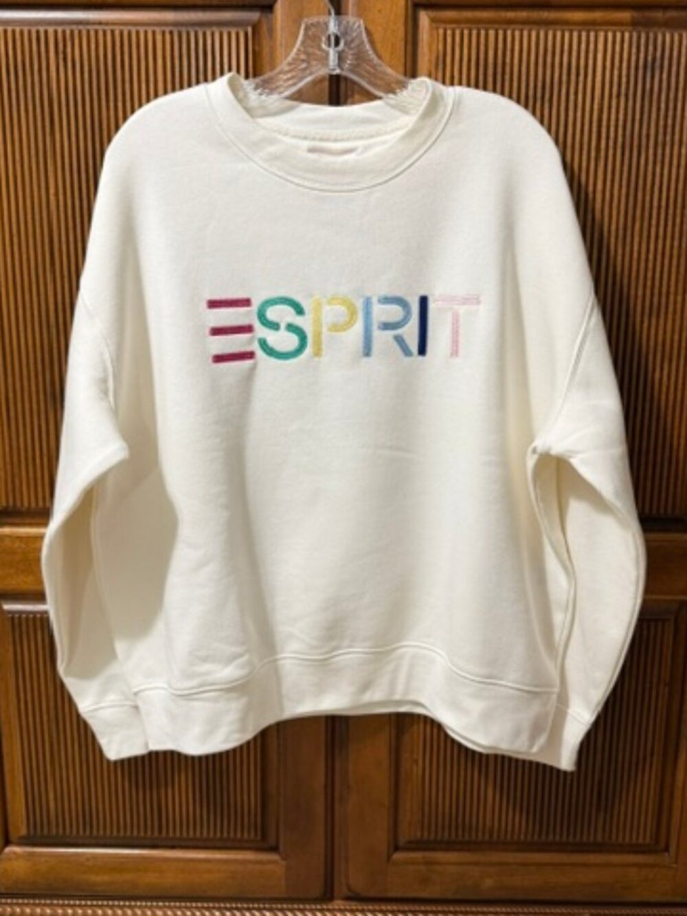 Esprit Embroidered Logo Crewneck Sweatshirt Cream Retro Viral Size L NWT
